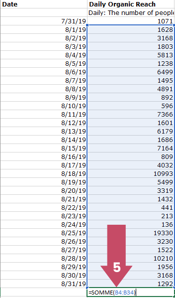 faites la somme de votre portée avec audience insights facebook et excel