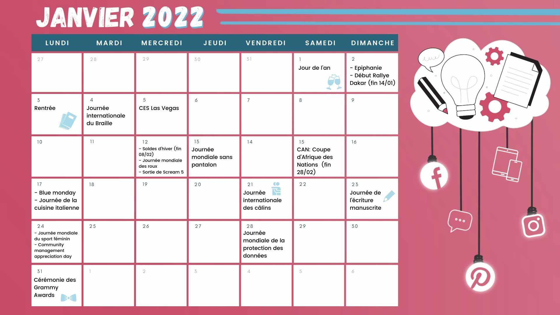 Découvrez tous les événements du mois de février grâce à votre calendrier marronnier janvier 2022 !