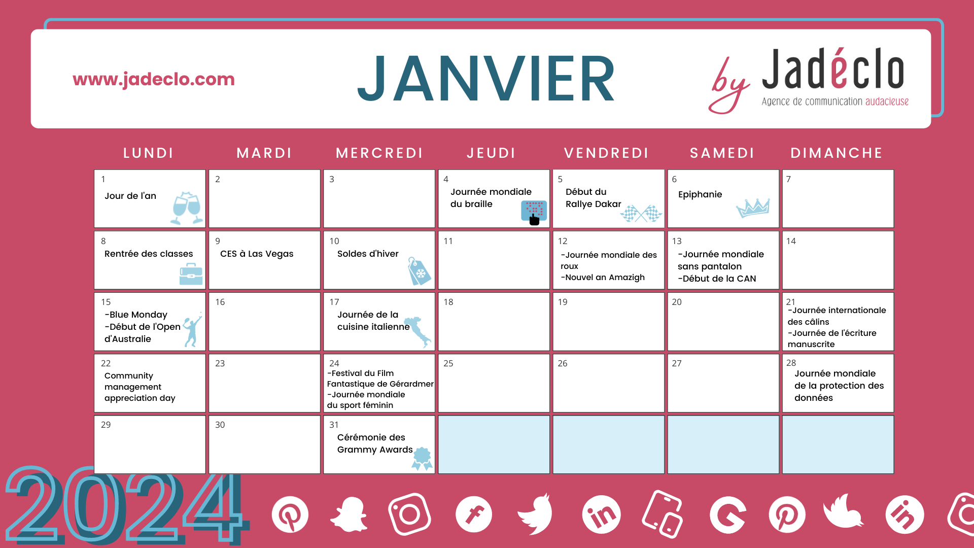 Calendrier Janvier 2024 Evenement Janel