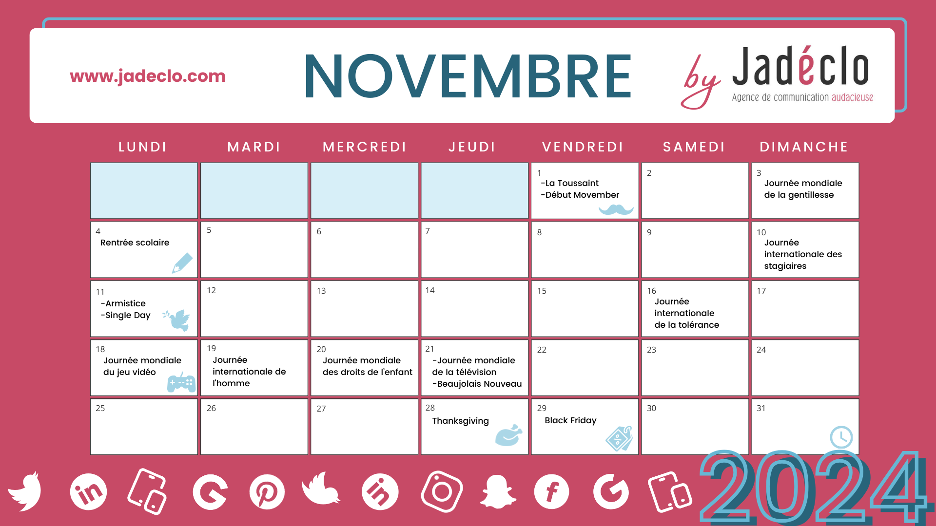 Retrouvez tous les événements clés du mois de novembre grâce à votre calendrier marronnier novembre 2024 !