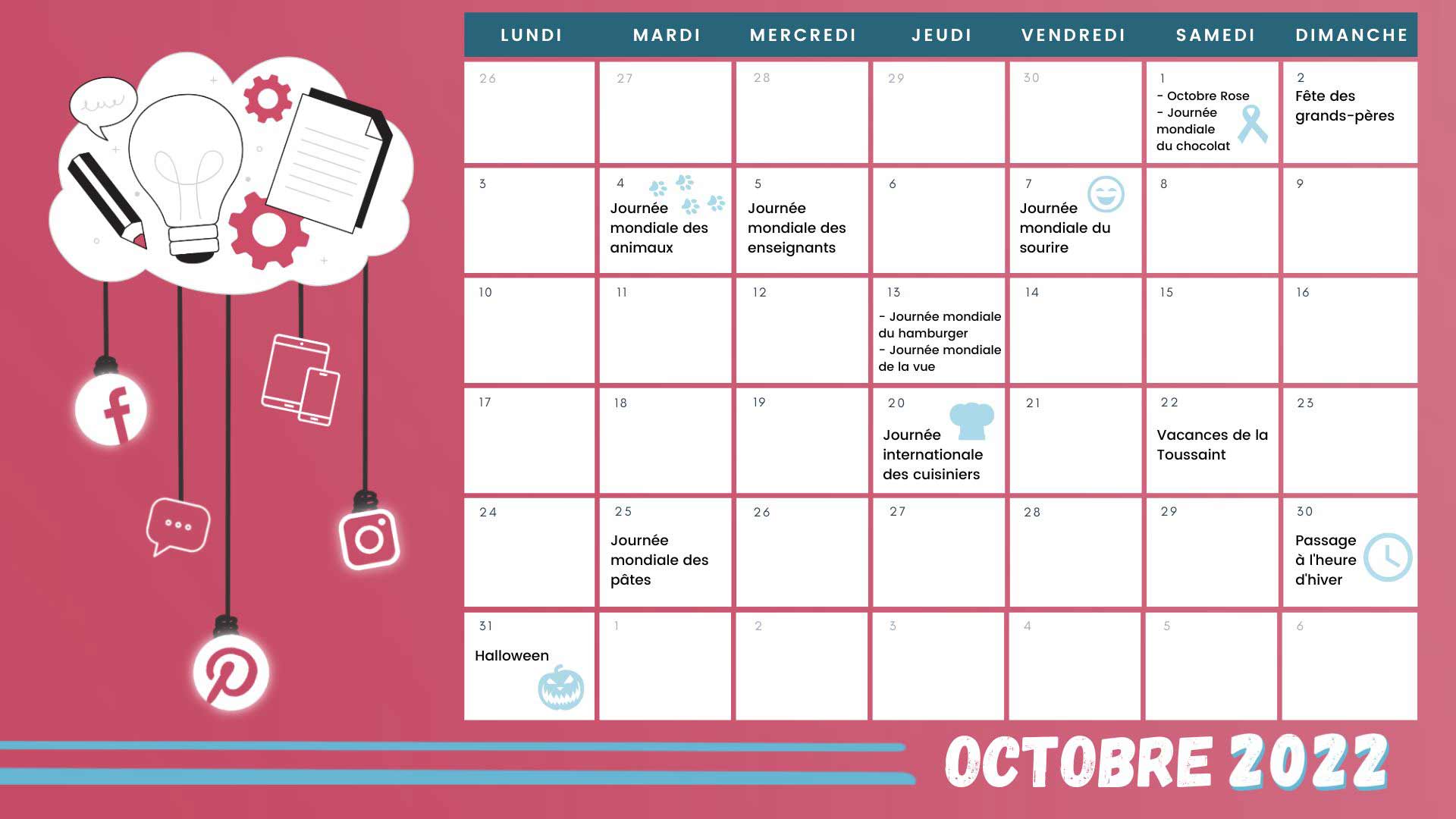 Retrouvez tous les événements du mois grâce à votre calendrier marronnier octobre 2022 !