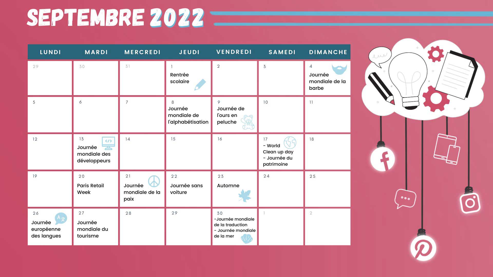 Retrouvez tous les événements du mois de septembre grâce à votre calendrier marketing 2022 !