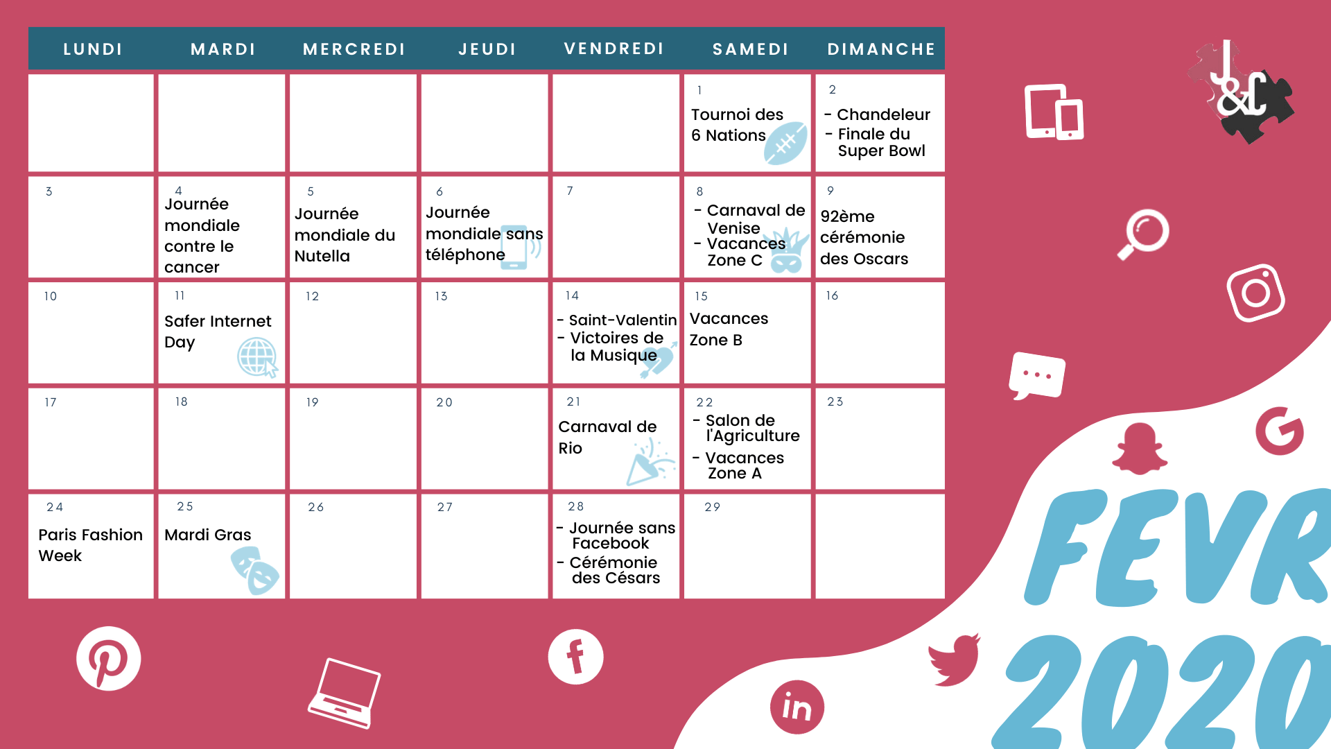 Retrouvez tous les événements du mois de février grâce à votre calendrier marketing 2020 !