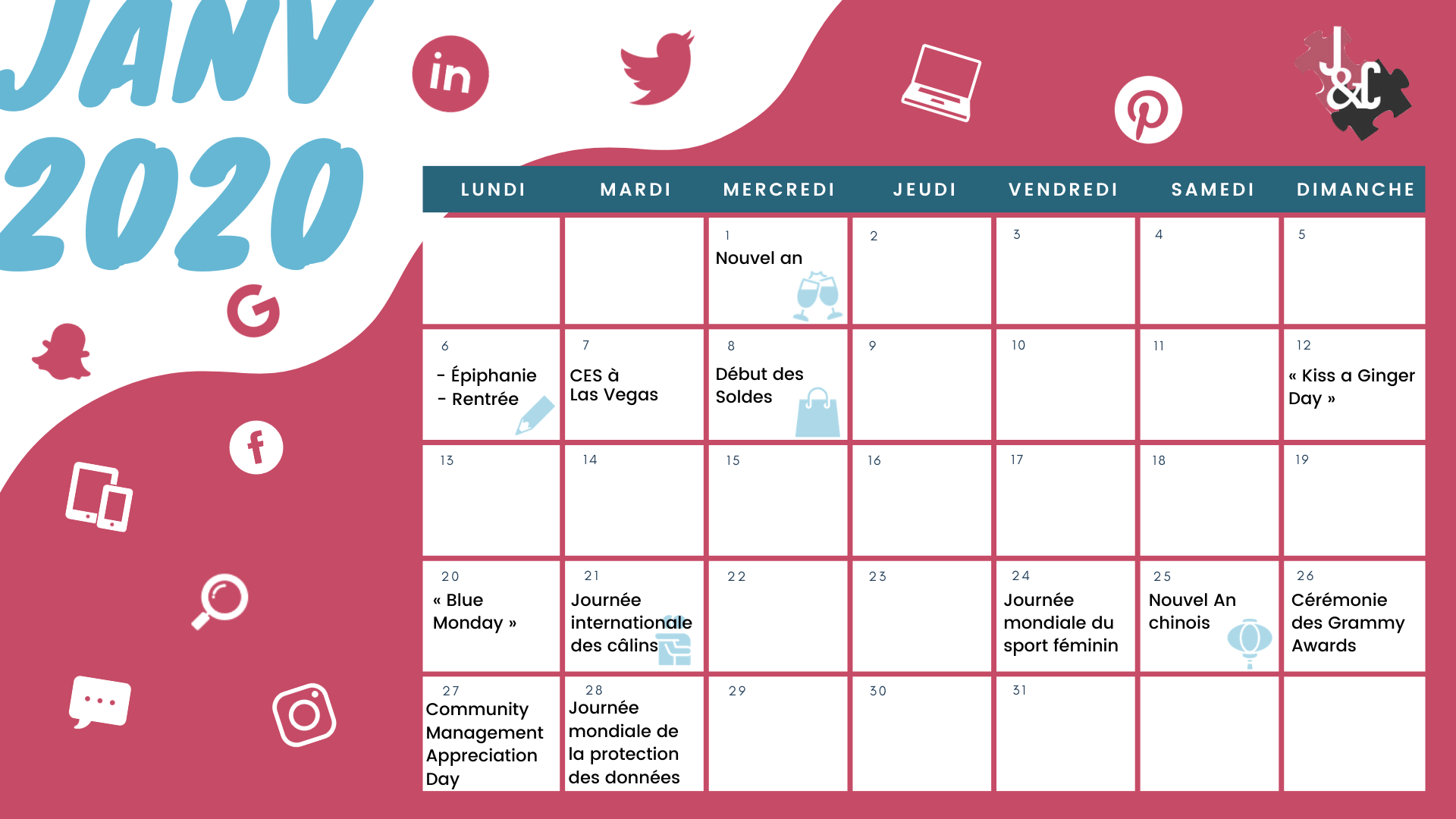 Retrouvez tous les événements du mois de janvier grâce à votre calendrier marketing 2020 !