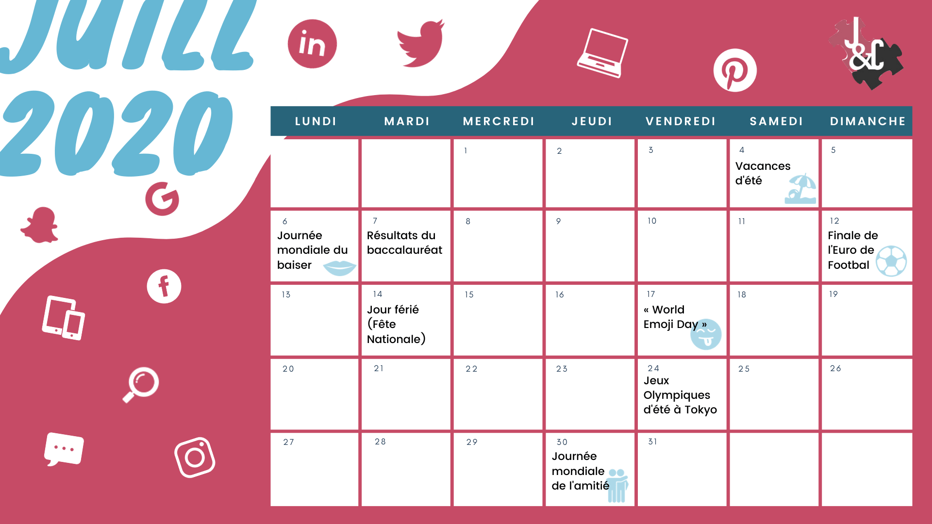 Découvrez tous les événements du mois grâce à votre calendrier marronnier juillet 2020 !