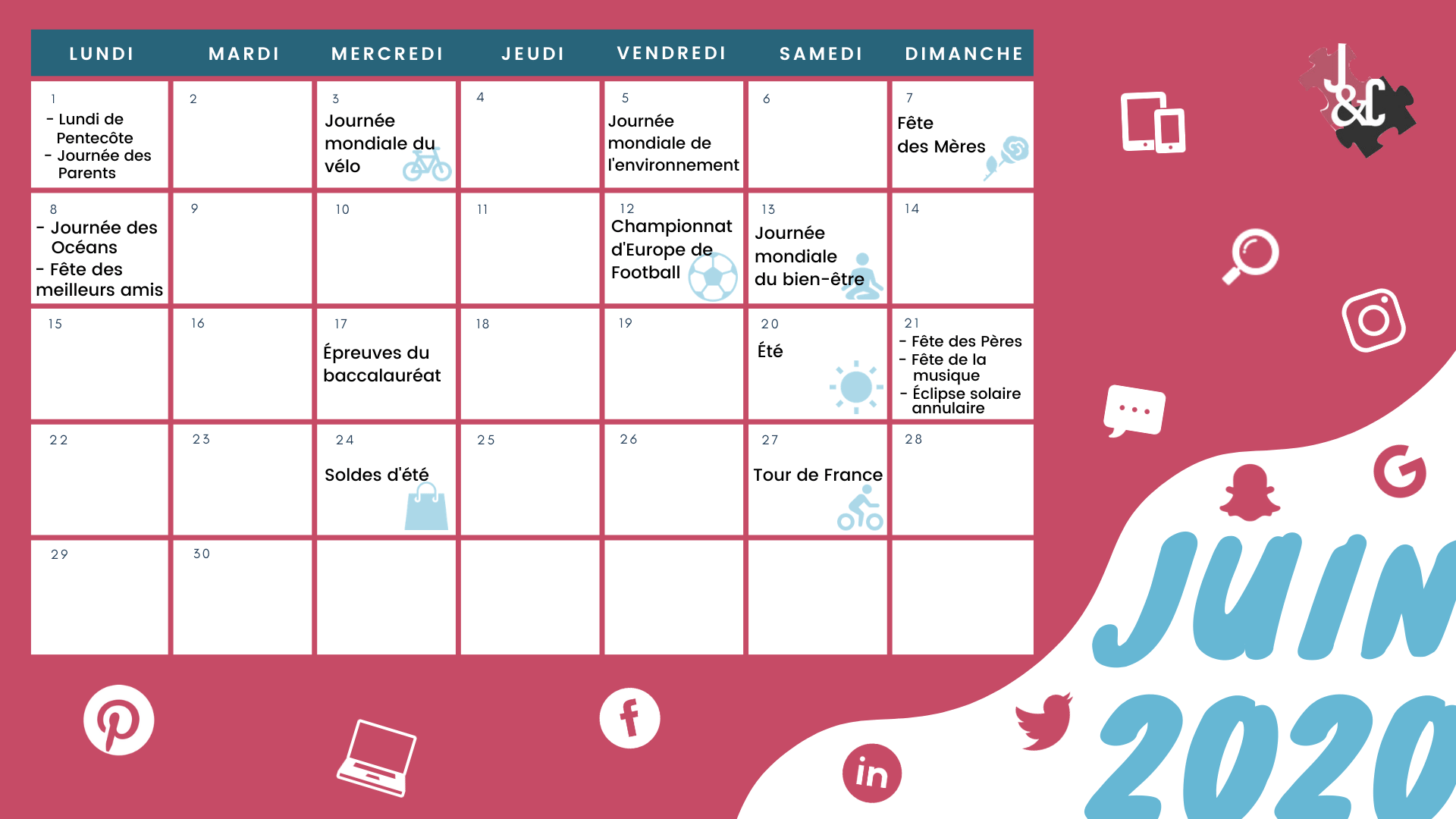 Retrouvez tous les événements du mois de juin grâce à votre calendrier marketing 2020 !
