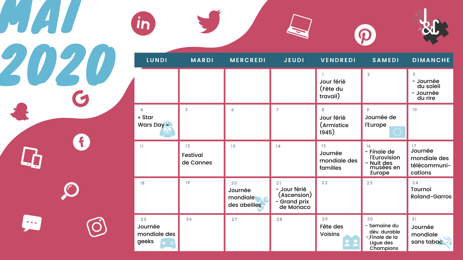 Retrouvez tous les événements du mois de mai grâce à votre calendrier marketing 2020 !