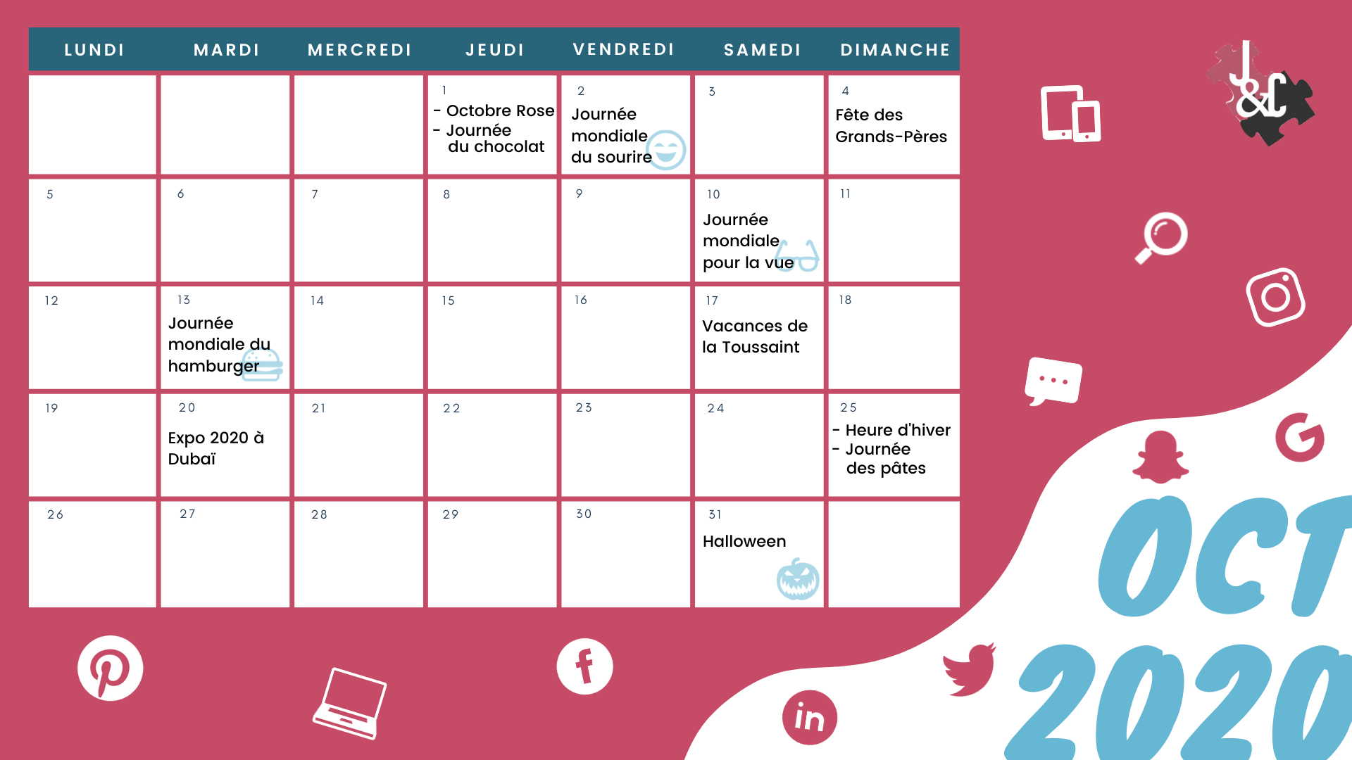 Retrouvez tous les événements du mois d'octobre grâce à votre calendrier marketing 2020 !