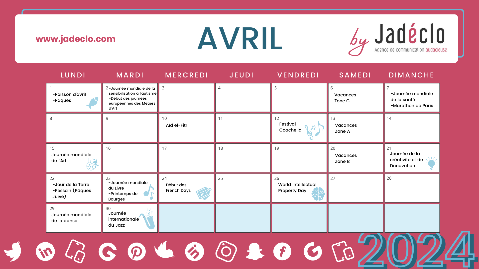 Retrouvez tous les événements clés du mois d'avril grâce à votre calendrier marronnier avril 2024 !