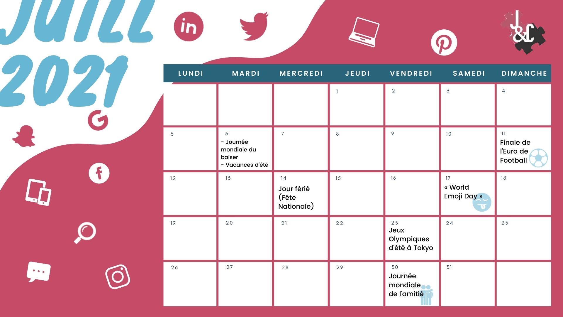 Retrouvez tous les événements du mois de juin grâce à votre calendrier marronnier juillet 2021 !
