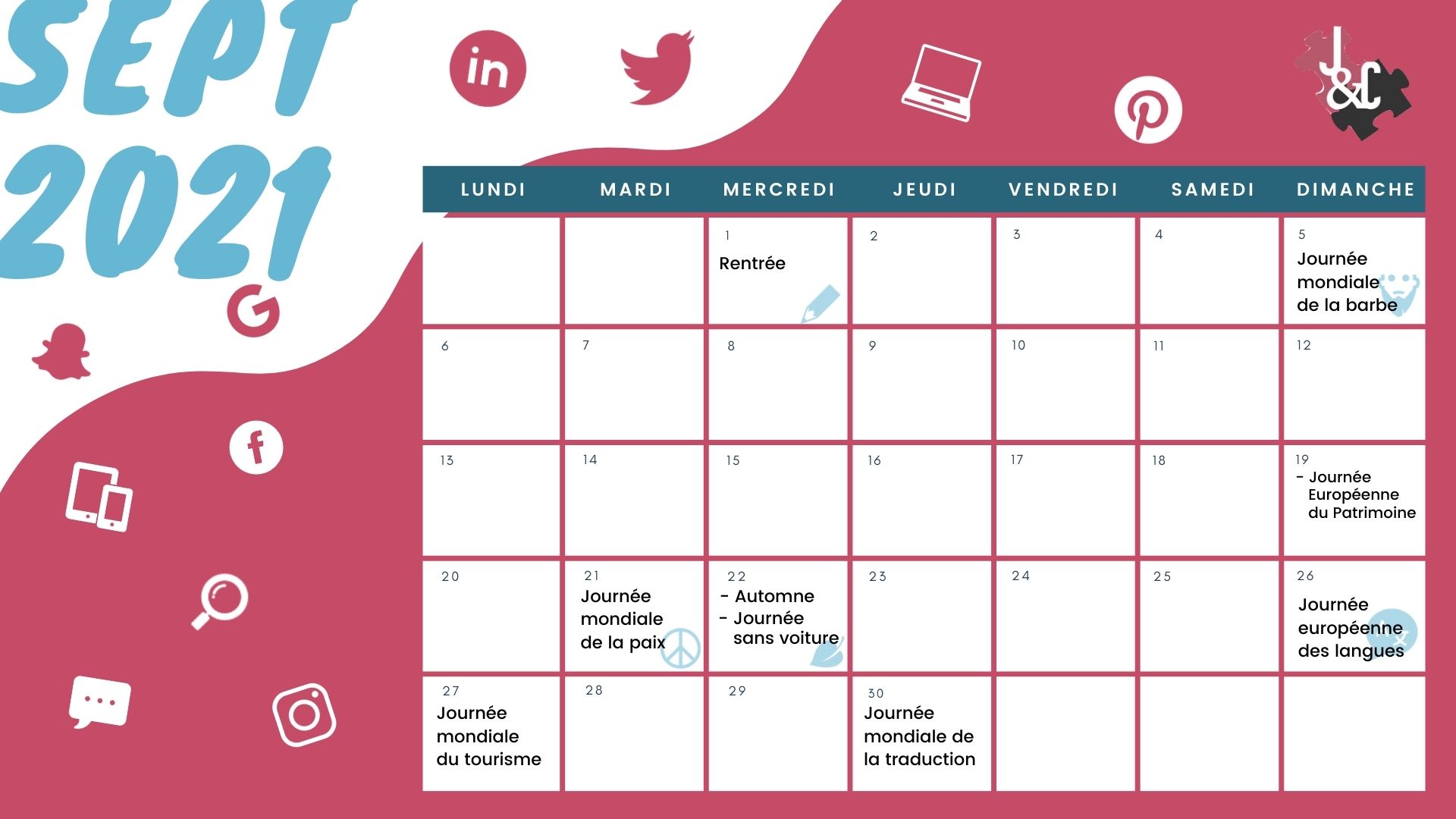 Retrouvez tous les événements du mois de septembre grâce à votre calendrier marketing 2021 !
