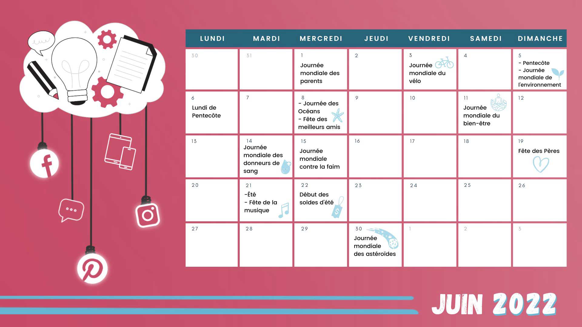 Retrouvez tous les événements du mois de juin grâce à votre calendrier marronnier juin 2022 !