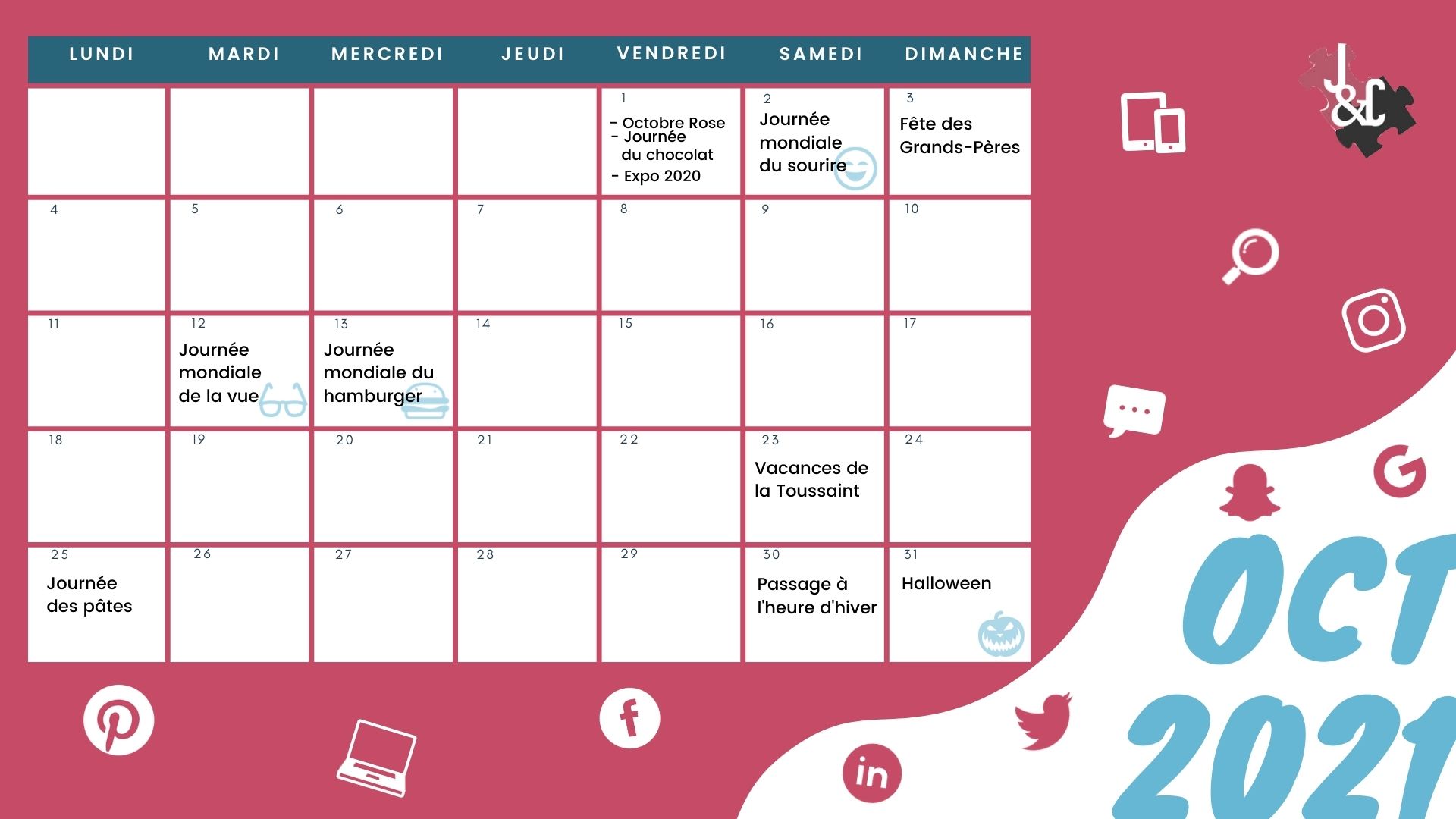 Retrouvez tous les événements du mois grâce à votre calendrier marronnier octobre 2021 !