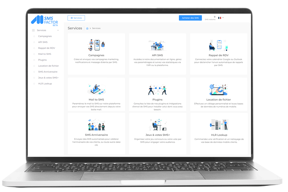 Accueil de la plateforme SMS Factor