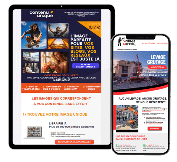Exemple d'emails marketing Contenu Unique et Yoann Metal