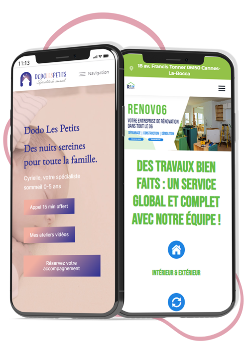 Exemples des sites web de Dodo Les Petits et Renov 06 réalisés par l'agence Jadéclo.