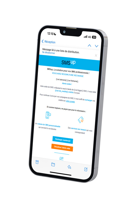 Exemple d'email automatique de l'entreprise SMSup