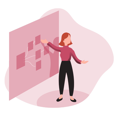 Illustration d'une femme définissant les objectifs de sa SEO landing pages.