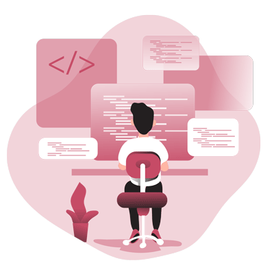 Illustration de codage et rédaction de contenu d'une SEO landing pages.